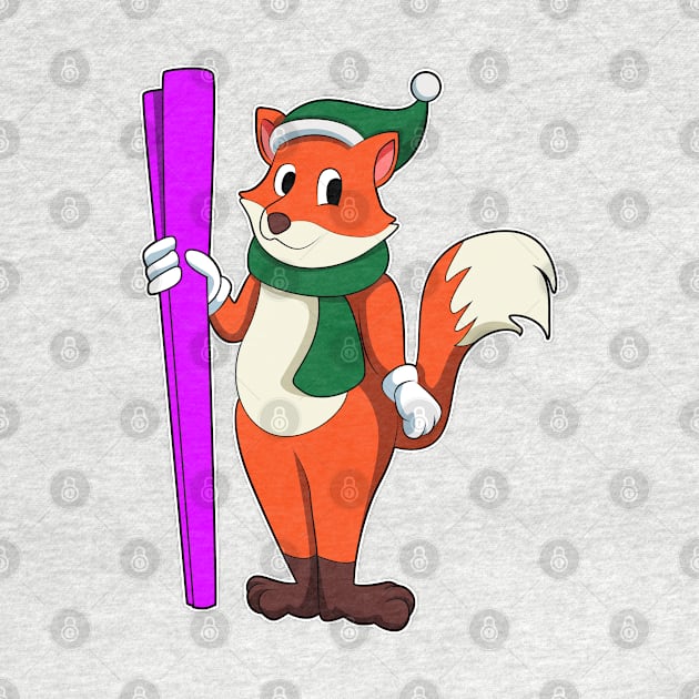 Fox as Skier with Skis and Bobble hat by Markus Schnabel